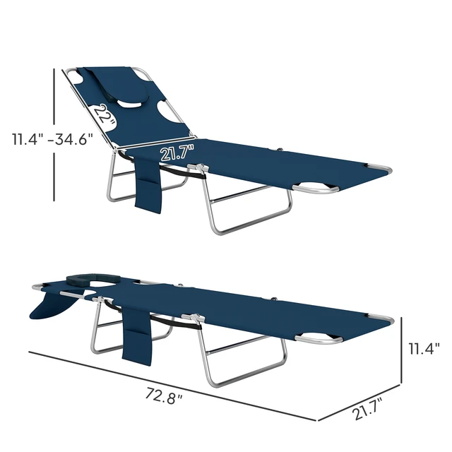 Alt view image 7 of 7 - Chaise Lounge Chair Outdoor with Face Arm Hole, Position Reclining Face Down Tanning Chair with Carry Strap Side Pocket