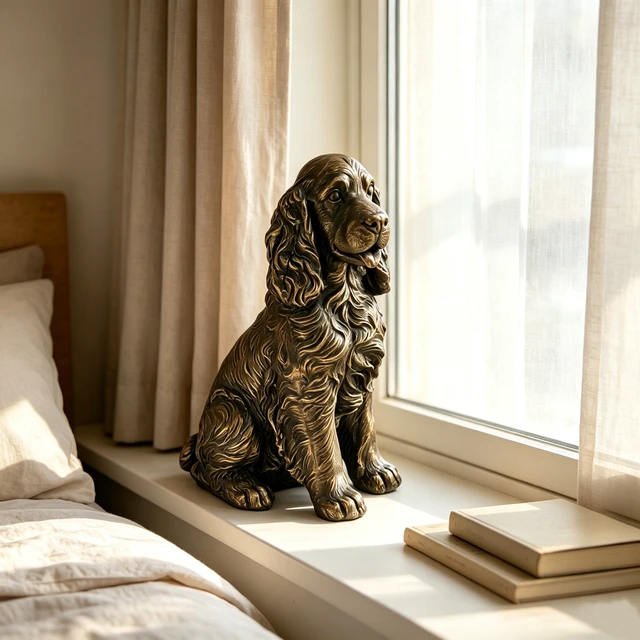 Alt view image 5 of 7 - 18 Inch Bronze Finish Realistic Sitting Cocker Spaniel Dog Statue, Lifelike Puppy Figurine Outdoor Garden Landscape