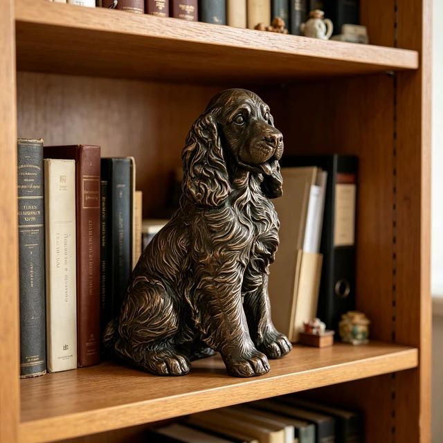Alt view image 2 of 7 - 18 Inch Bronze Finish Realistic Sitting Cocker Spaniel Dog Statue, Lifelike Puppy Figurine Outdoor Garden Landscape