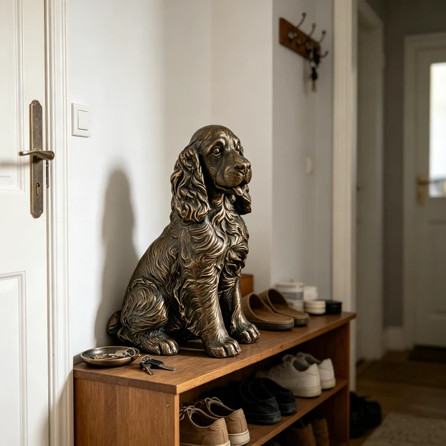 Alt view image 6 of 7 - 18 Inch Bronze Finish Realistic Sitting Cocker Spaniel Dog Statue, Lifelike Puppy Figurine Outdoor Garden Landscape