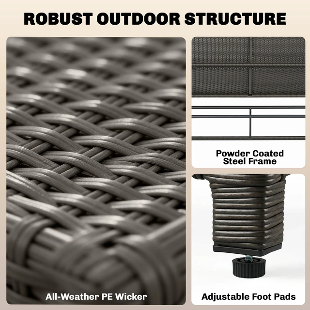 Alt view image 3 of 7 - Patio Rattan Daybed, Wicker Outdoor Daybed with Storage Ottoman Loveseat Sofa with Adjustable Backrest Side Tables
