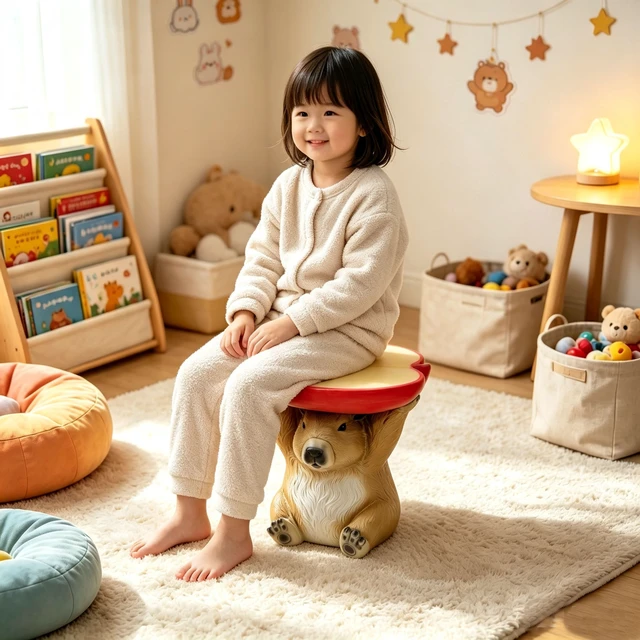 Alt view image 4 of 7 - 14 Inch Capybara Holding Apple Slice Stool, Animal Side Table Decor Indoor Outdoor Creative Figurine Seat for Patio