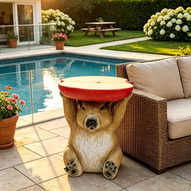 Alt view image 5 of 7 - 14 Inch Capybara Holding Apple Slice Stool, Animal Side Table Decor Indoor Outdoor Creative Figurine Seat for Patio