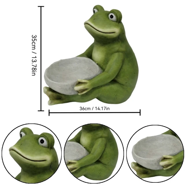 Alt view image 3 of 7 - 15 Inch Moss Frog Statue Holding Bowl, Animal Bird Feeder Figurine Outdoor Garden Landscape Sculpture Ornament