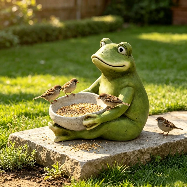 Main image of 15 Inch Moss Frog Statue Holding Bowl, Animal Bird Feeder Figurine Outdoor Garden Landscape Sculpture Ornament