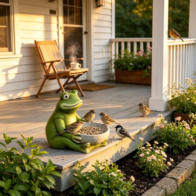Alt view image 7 of 7 - 15 Inch Moss Frog Statue Holding Bowl, Animal Bird Feeder Figurine Outdoor Garden Landscape Sculpture Ornament
