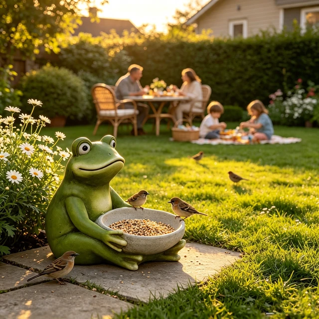 Alt view image 5 of 7 - 15 Inch Moss Frog Statue Holding Bowl, Animal Bird Feeder Figurine Outdoor Garden Landscape Sculpture Ornament