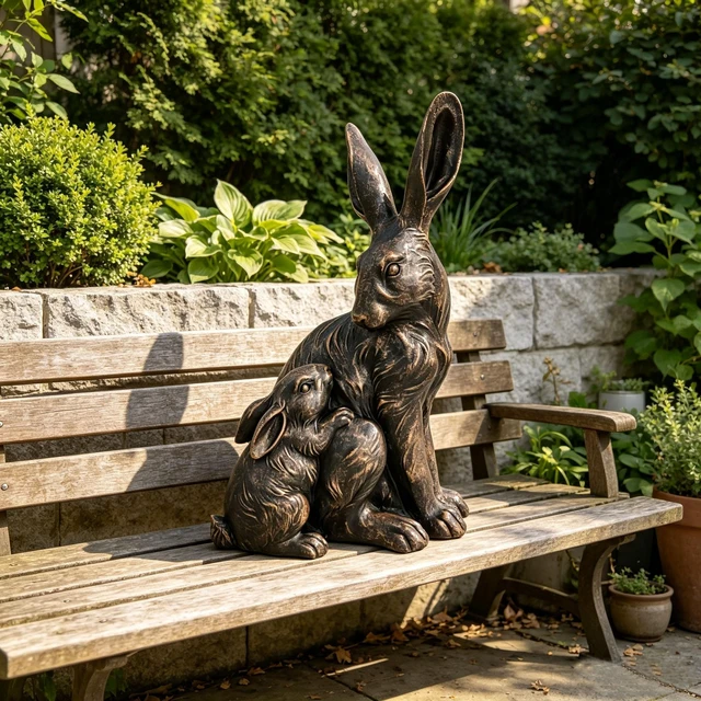 Alt view image 2 of 7 - 22 Inch Tall Mother Hare and Baby Cuddling Garden Statue, Wildlife Sculpture Decor for Walkway Flower Bed Lawn Patio