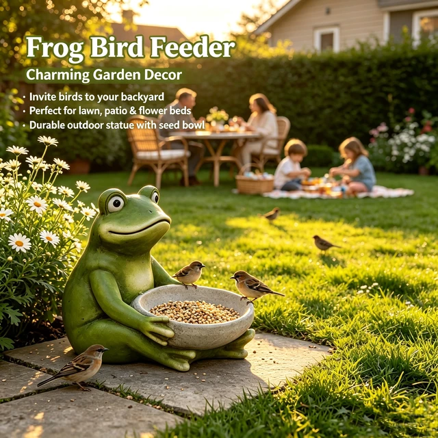 Alt view image 2 of 7 - 15 Inch Moss Frog Statue Holding Bowl, Animal Bird Feeder Figurine Outdoor Garden Landscape Sculpture Ornament