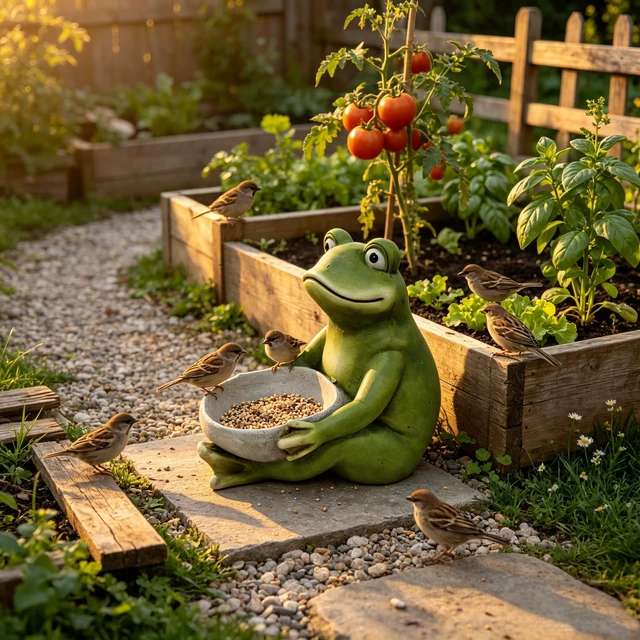 Alt view image 4 of 7 - 15 Inch Moss Frog Statue Holding Bowl, Animal Bird Feeder Figurine Outdoor Garden Landscape Sculpture Ornament