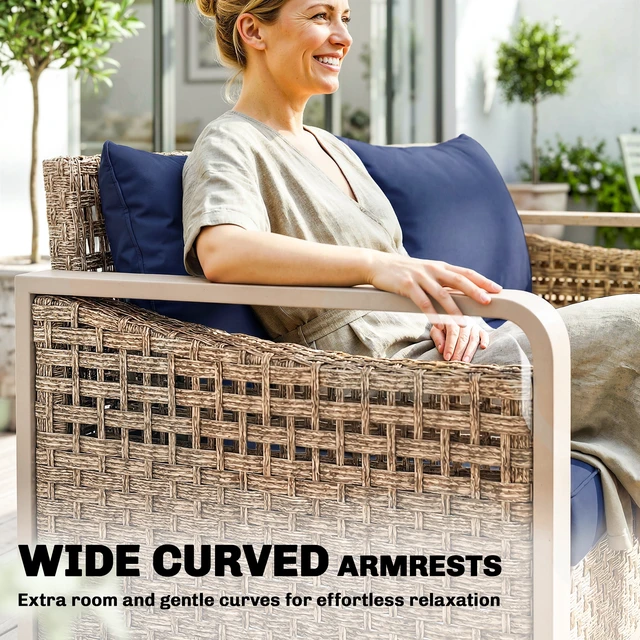 Alt view image 5 of 7 - Outdoor Patio Couch with Wide and Deep Seat, Seater Wicker Outdoor Sofa with Wide Metal Armrests Patio Furniture Couch