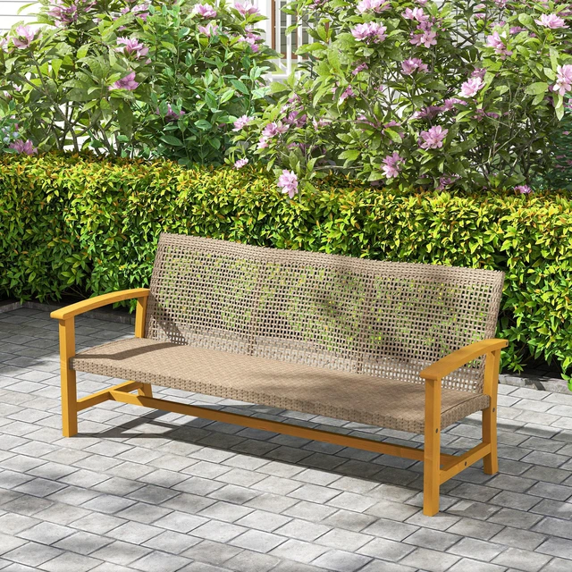 Alt view image 2 of 7 - Wicker Outdoor Couch, 3 Seat Rattan Outdoor Patio Sofa 1000 LBS Capacity Patio Furniture Couch with Steel Seat