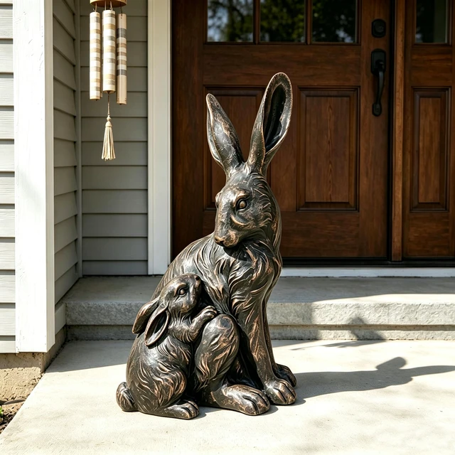 Alt view image 3 of 7 - 22 Inch Tall Mother Hare and Baby Cuddling Garden Statue, Wildlife Sculpture Decor for Walkway Flower Bed Lawn Patio