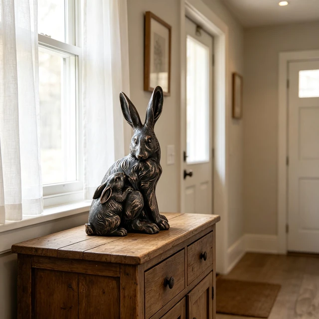 Alt view image 5 of 7 - 22 Inch Tall Mother Hare and Baby Cuddling Garden Statue, Wildlife Sculpture Decor for Walkway Flower Bed Lawn Patio