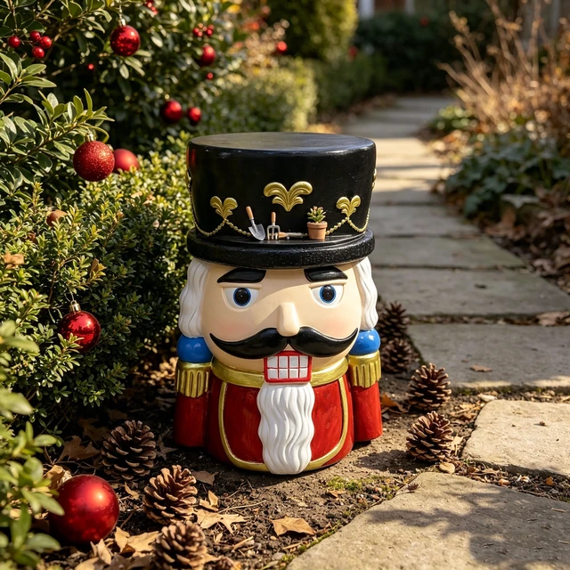 Alt view image 4 of 7 - 19 Inch Nutcracker Soldier Stool, Retro Christmas Character Side Table Decor Indoor and Outdoor Creative Figurine Seat