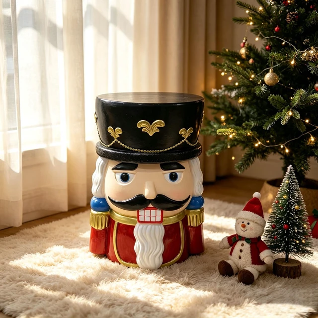 Main image of 19 Inch Nutcracker Soldier Stool, Retro Christmas Character Side Table Decor Indoor and Outdoor Creative Figurine Seat