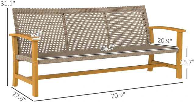 Alt view image 7 of 7 - Wicker Outdoor Couch, 3 Seat Rattan Outdoor Patio Sofa 1000 LBS Capacity Patio Furniture Couch with Steel Seat