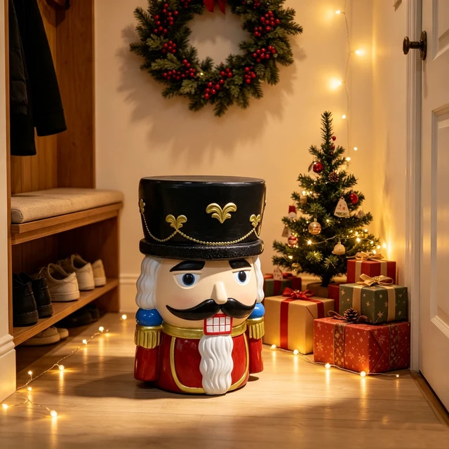Alt view image 6 of 7 - 19 Inch Nutcracker Soldier Stool, Retro Christmas Character Side Table Decor Indoor and Outdoor Creative Figurine Seat