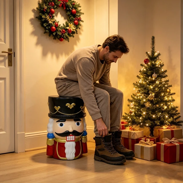 Alt view image 7 of 7 - 19 Inch Nutcracker Soldier Stool, Retro Christmas Character Side Table Decor Indoor and Outdoor Creative Figurine Seat