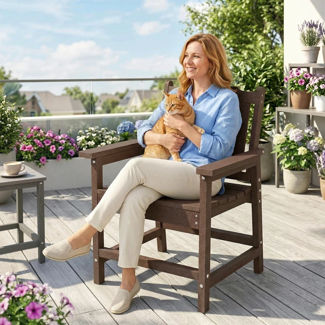 Alt view image 2 of 7 - All Weather Patio Chair, HDPE Patio Dining Chair Heavy Duty Like Outdoor Furniture for Garden Deck Lawn, Brown, HDPE