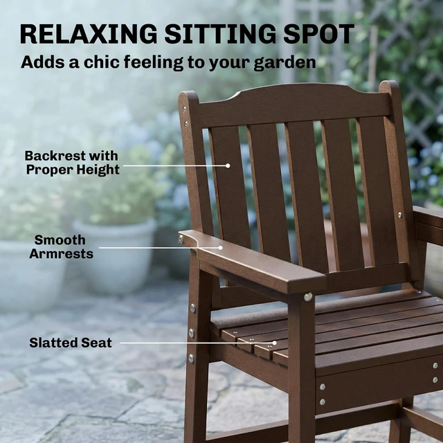 Alt view image 6 of 7 - All Weather Patio Chair, HDPE Patio Dining Chair Heavy Duty Like Outdoor Furniture for Garden Deck Lawn, Brown, HDPE