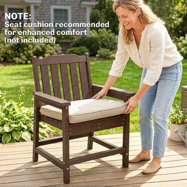 Alt view image 4 of 7 - All Weather Patio Chair, HDPE Patio Dining Chair Heavy Duty Like Outdoor Furniture for Garden Deck Lawn, Brown, HDPE