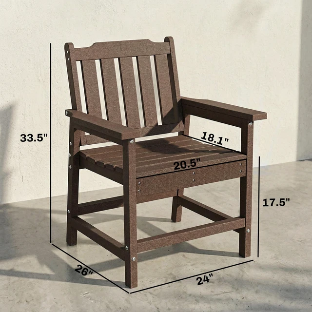 Alt view image 7 of 7 - All Weather Patio Chair, HDPE Patio Dining Chair Heavy Duty Like Outdoor Furniture for Garden Deck Lawn, Brown, HDPE