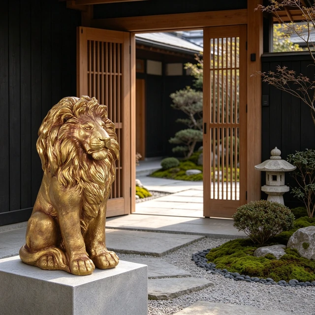 Alt view image 2 of 7 - 24 Inch Outdoor Lion Statue, Magnesium Oxide Composite Animal Sculpture Statue Decor for Front Door Yard Patio Garden