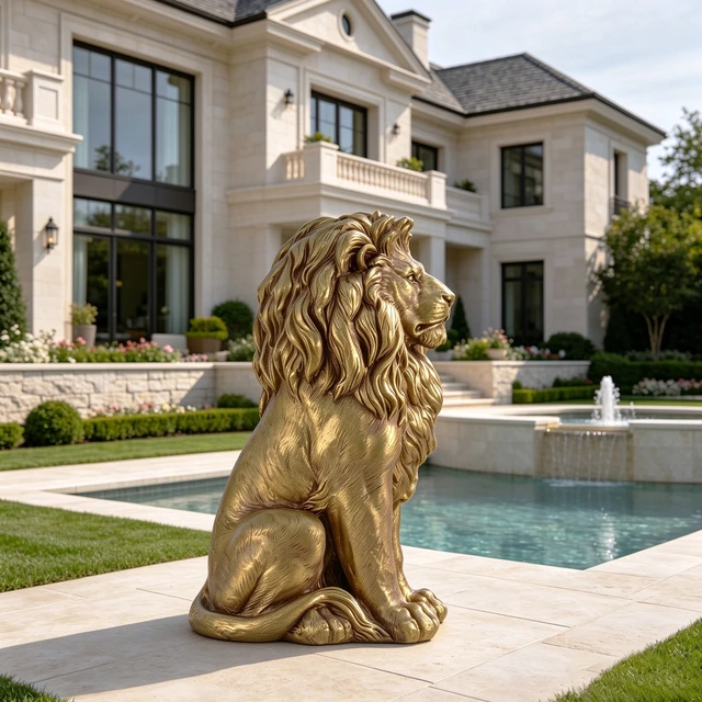 Alt view image 4 of 7 - 24 Inch Outdoor Lion Statue, Magnesium Oxide Composite Animal Sculpture Statue Decor for Front Door Yard Patio Garden