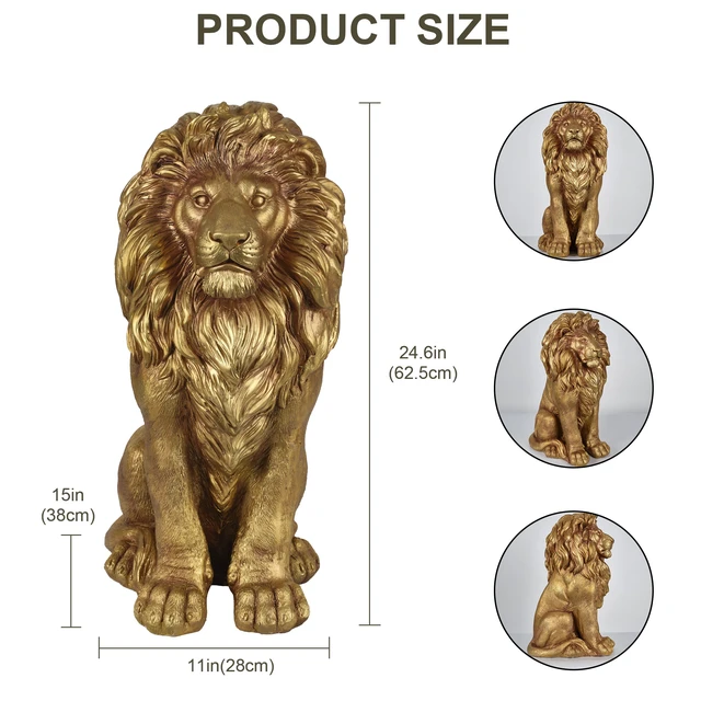 Alt view image 6 of 7 - 24 Inch Outdoor Lion Statue, Magnesium Oxide Composite Animal Sculpture Statue Decor for Front Door Yard Patio Garden