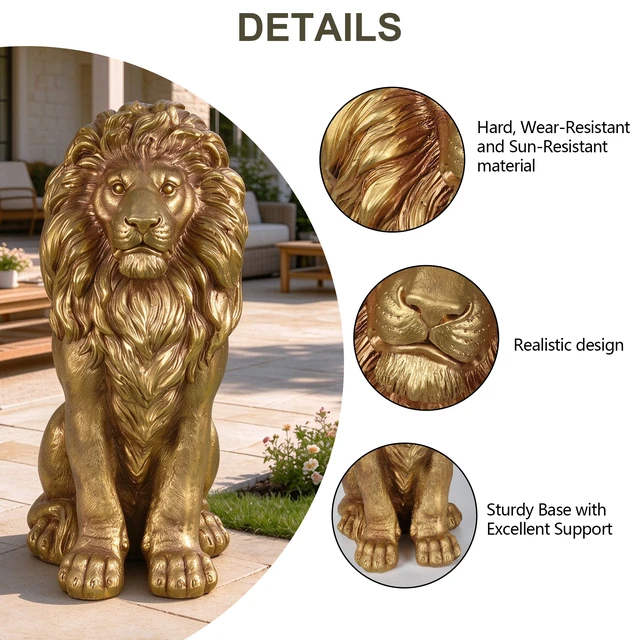 Alt view image 7 of 7 - 24 Inch Outdoor Lion Statue, Magnesium Oxide Composite Animal Sculpture Statue Decor for Front Door Yard Patio Garden