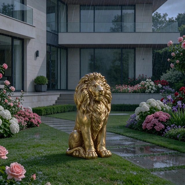 Alt view image 5 of 7 - 24 Inch Outdoor Lion Statue, Magnesium Oxide Composite Animal Sculpture Statue Decor for Front Door Yard Patio Garden
