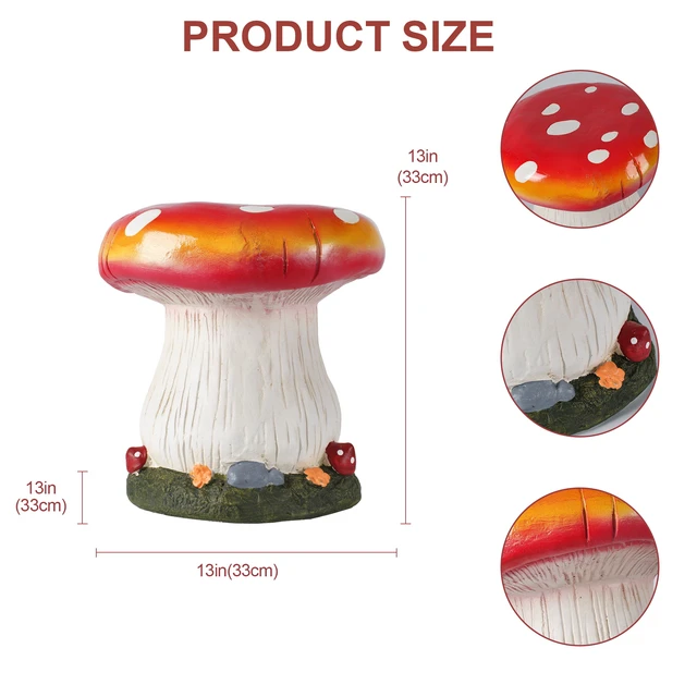 Alt view image 6 of 7 - 13 Inch Mushroom Stool Garden Statue, Magnesium Oxide Composite Outdoor Stool Decor Cap with Edge Sculpture Decor