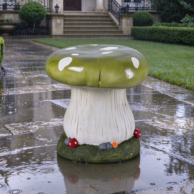 Alt view image 4 of 7 - 12.60 Inch Mushroom Stool Garden Statue, Magnesium Oxide Composite Outdoor Stool Decor Cap with Spots Sculpture