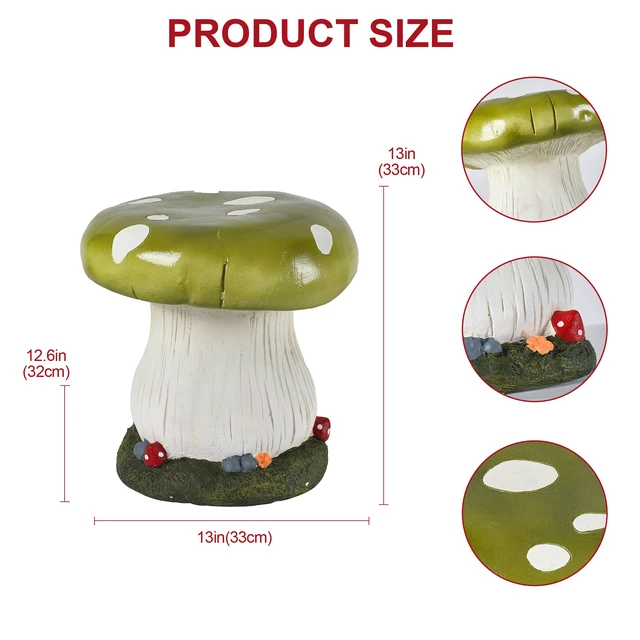 Alt view image 6 of 7 - 12.60 Inch Mushroom Stool Garden Statue, Magnesium Oxide Composite Outdoor Stool Decor Cap with Spots Sculpture