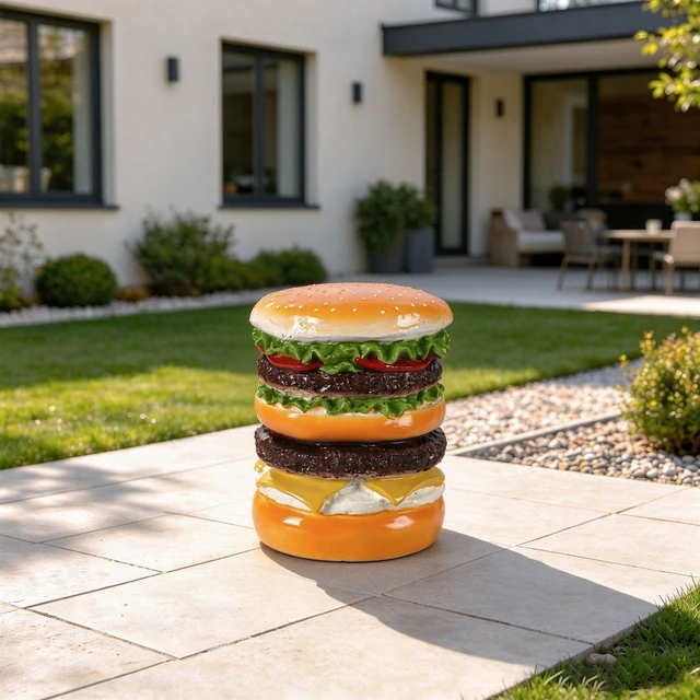 Alt view image 2 of 7 - 12.6 Inch Sculptures Garden Statues, Double Burger Stool Garden Statue Magnesium Oxide Composite Outdoor Stool Decor