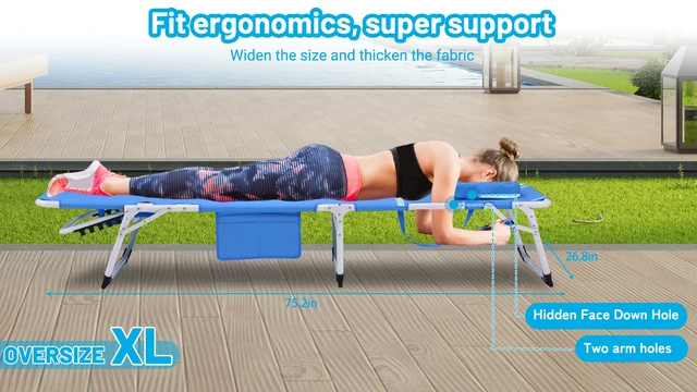 Alt view image 3 of 7 - Heavy Duty Tanning Chair with Face Hole Adjustable Position Folding Chaise Lounge Chairs for Outside Portable Lay Flat