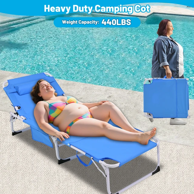 Alt view image 2 of 7 - Heavy Duty Tanning Chair with Face Hole Adjustable Position Folding Chaise Lounge Chairs for Outside Portable Lay Flat