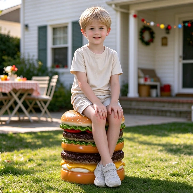 Alt view image 4 of 7 - 12.6 Inch Sculptures Garden Statues, Double Burger Stool Garden Statue Magnesium Oxide Composite Outdoor Stool Decor