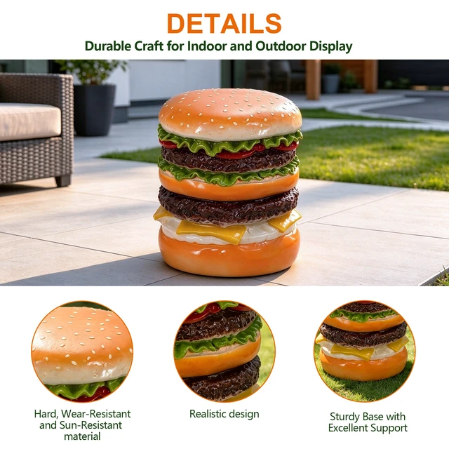 Alt view image 6 of 7 - 12.6 Inch Sculptures Garden Statues, Double Burger Stool Garden Statue Magnesium Oxide Composite Outdoor Stool Decor