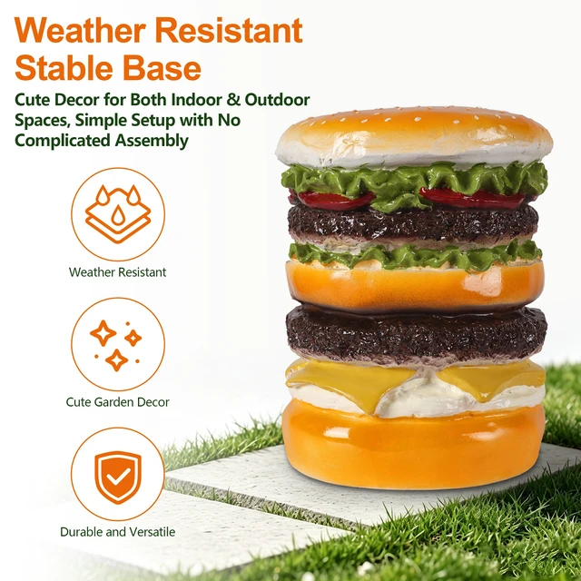 Alt view image 7 of 7 - 12.6 Inch Sculptures Garden Statues, Double Burger Stool Garden Statue Magnesium Oxide Composite Outdoor Stool Decor