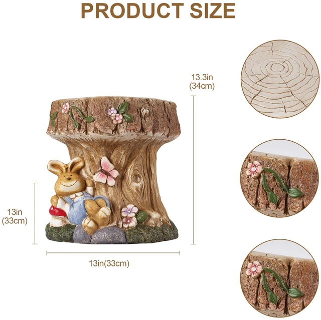 Alt view image 6 of 7 - 16.93 Inch Sculptures Garden Statues, Rabbit Tree Stump Stool Garden Statue Magnesium Oxide Composite Outdoor Stool