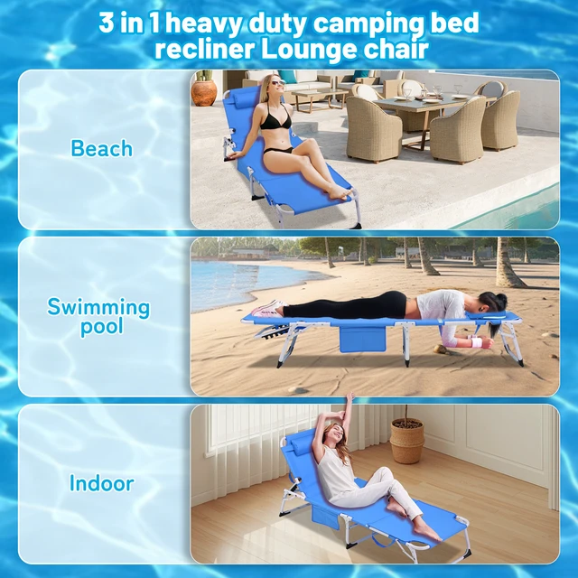Alt view image 7 of 7 - Heavy Duty Tanning Chair with Face Hole Adjustable Position Folding Chaise Lounge Chairs for Outside Portable Lay Flat