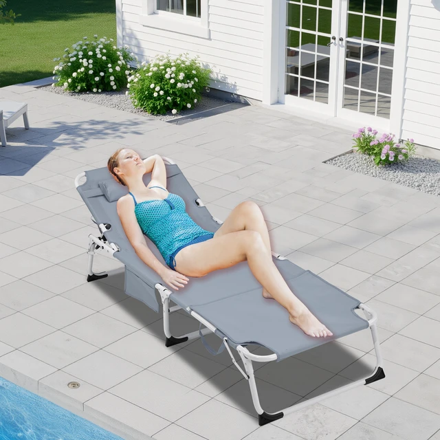 Alt view image 3 of 7 - Heavy Duty Tanning Chair with Face Hole Adjustable Position Folding Chaise Lounge Chairs for Outside Portable Lay Flat