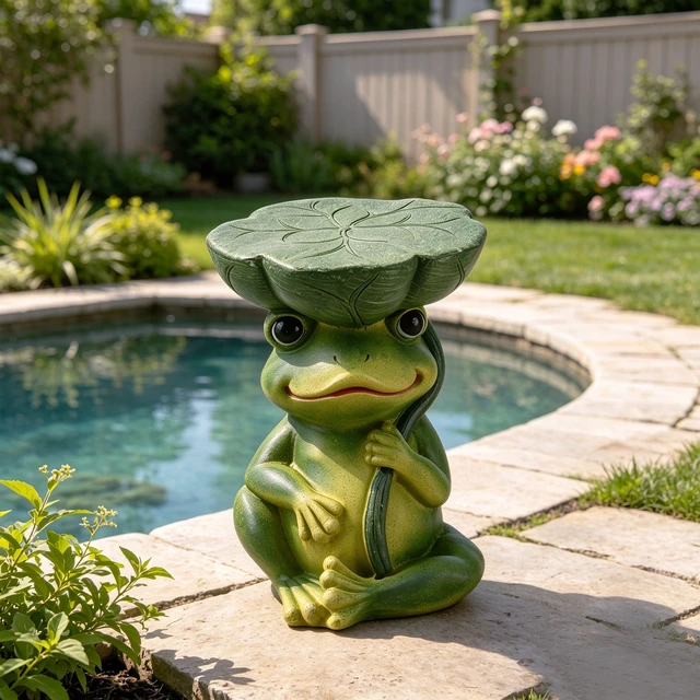 Alt view image 2 of 7 - 9.8 Inch Sculptures Garden Statues, Frog Stool Garden Statue Magnesium Oxide Composite Outdoor Stool Decor for Yard