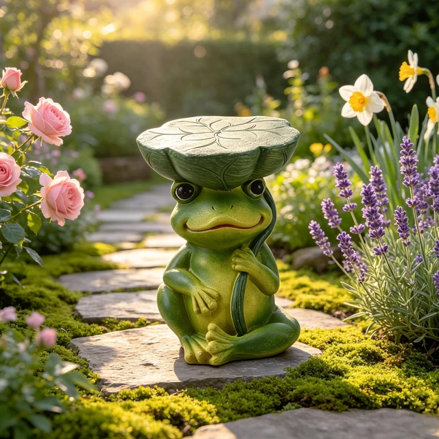 Main image of 9.8 Inch Sculptures Garden Statues, Frog Stool Garden Statue Magnesium Oxide Composite Outdoor Stool Decor for Yard