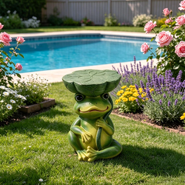 Alt view image 4 of 7 - 9.8 Inch Sculptures Garden Statues, Frog Stool Garden Statue Magnesium Oxide Composite Outdoor Stool Decor for Yard