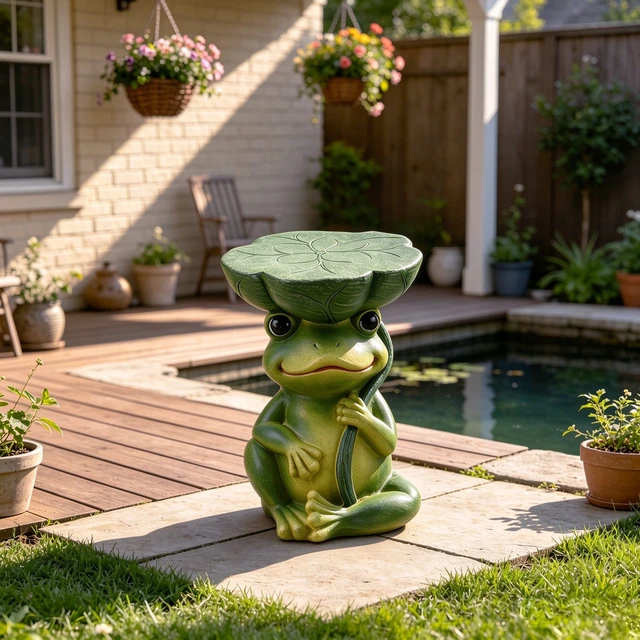 Alt view image 5 of 7 - 9.8 Inch Sculptures Garden Statues, Frog Stool Garden Statue Magnesium Oxide Composite Outdoor Stool Decor for Yard