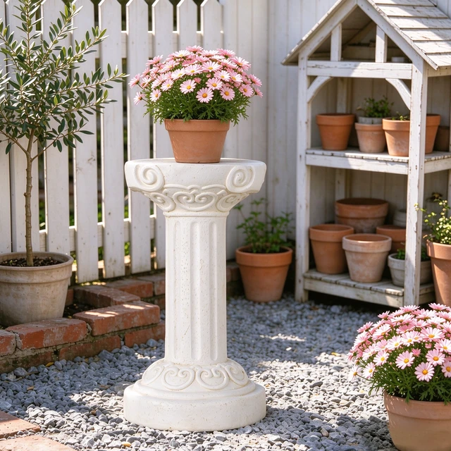 Alt view image 4 of 7 - 20.08 Inch Sculptures Garden Statues, Large Roman Column Pedestal Cylinder Magnesium Oxide Composite Outdoor Garden