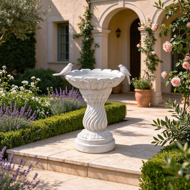 Alt view image 2 of 7 - 16.5 Inch Garden Bird Bath Statue, Magnesium Oxide Pedestal Birdbath Outdoor Bird Water Bowl with Sculpture Yard Lawn